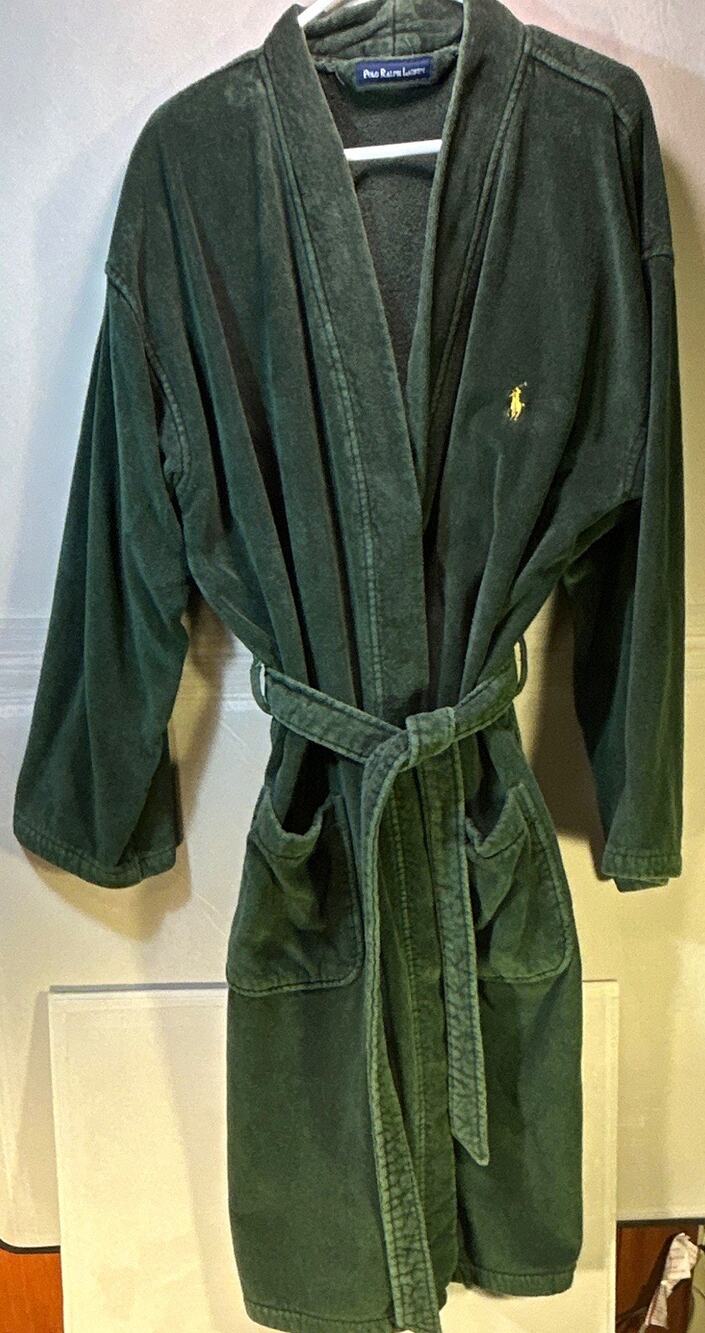 Polo Ralph Lauren Men’s Green Terry Cotton Robe M Logo Embroidered Belted S/M
